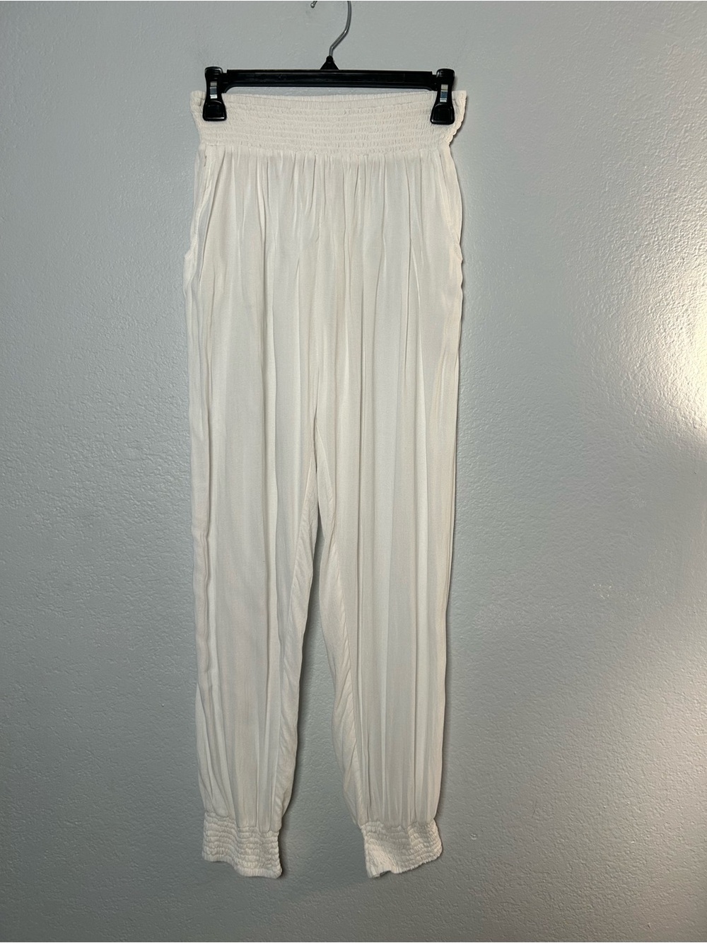 Mikoh White Cotton Smocked-Waist Harem Joggers Beach Summer Small/Medium